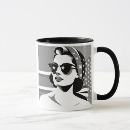 Eine Frau mit Sternbrille. Tasse