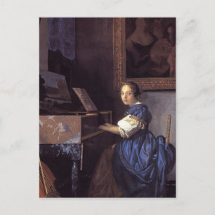 Eine Frau sitzt auf der Jungfrau Postkarte