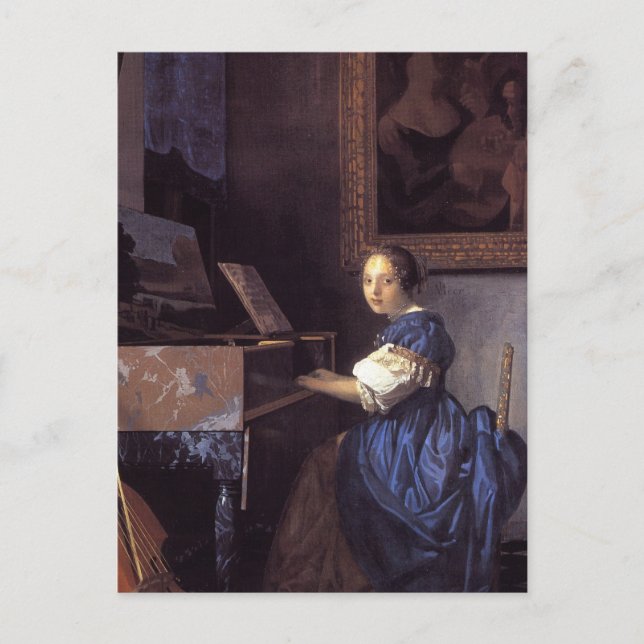 Eine Frau sitzt auf der Jungfrau Postkarte (Vorderseite)