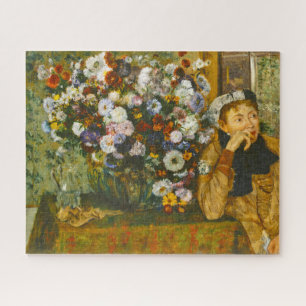 Eine Frau sitzt neben einer Vase von Blume Degas 1 Puzzle