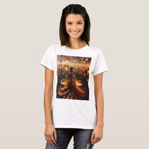 eine Frau sitzt vor einer schwimmenden Laterne T-Shirt