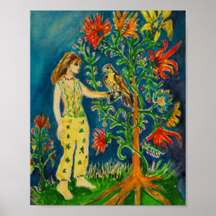 Eine Frau steht neben einem fantastischen Baum Poster