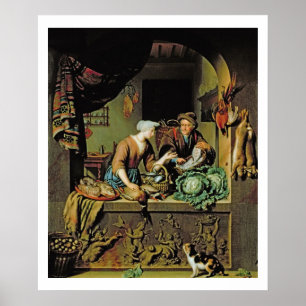 Eine Frau und ein Fischer-Pedler, 1713 (Öl auf Taf Poster