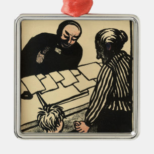 Eine Frau und ein Kind überreichen ihre Sparungen Silbernes Ornament