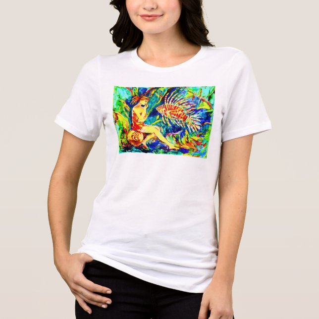 Eine Frau und Fisch Tri-Blend Shirt (Vorderseite)