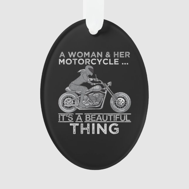 Eine Frau und ihr Motorrad-Kunstgeschenk für Biker Ornament (Vorderseite)