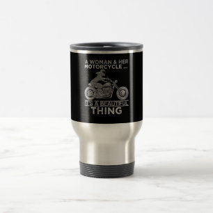 Eine Frau und ihr Motorrad-Kunstgeschenk für Fahrr Reisebecher