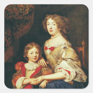 Eine Frau und ihr Sohn Quadratischer Aufkleber