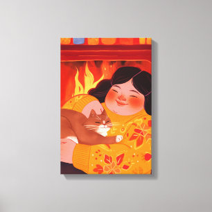 Eine Frau und ihre Katze Leinwanddruck