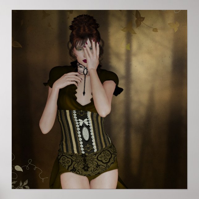 Eine Frau Warte: Digitales Portrait Gotische Kunst Poster (Vorne)