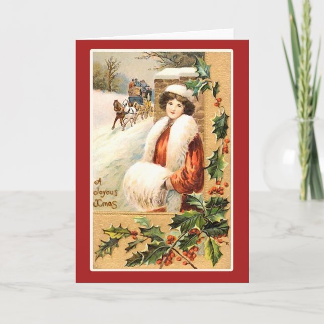 Eine freudige WeihnachtsVintage Feiertags-Karte Feiertagskarte (Vorderseite)