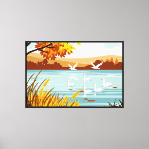 Eine friedliche Herbstlandschaft an einem See Leinwanddruck