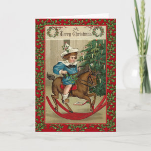 Eine frohe Weihnachts-Rockpferde Vintage Kunst Feiertagskarte