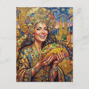 Eine fröhliche Dame mit Giant Taco Postkarte