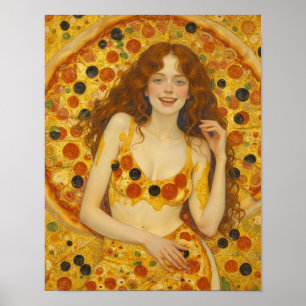 Eine fröhliche Frau mit Pizzakleid Poster
