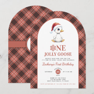 Eine fröhliche Gans modernes Weihnachten erster Ge Einladung