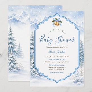 Eine fröhliche kleine blaue Winterwald-Baby-Party Einladung