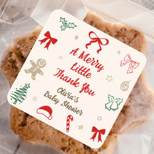Eine fröhliche kleine Danke Weihnachten Baby Showe Quadratischer Aufkleber
