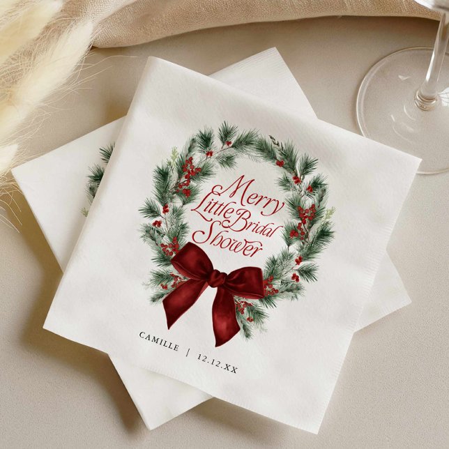 Eine fröhliche kleine Hochzeitsdusche Serviette (Christmas Merry Little Bridal Shower Red Bow napkins)