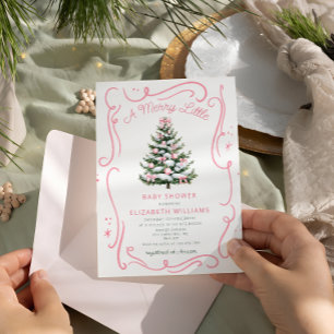 Eine fröhliche kleine rosa Babyparty zu Weihnachte Einladung