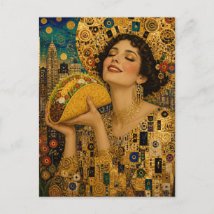 Eine fröhliche surrealistische Frau mit riesigem T Postkarte