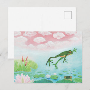 Eine Frosch springt in den Teich Illustration Postkarte