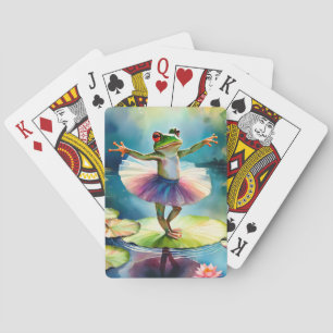 Eine Froschballerina tanzt auf einem Lotusblatt in Spielkarten