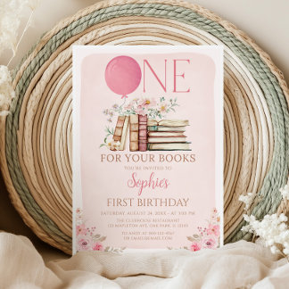Eine für das Buch Pink Book First Birthday Einladung
