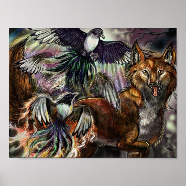 Eine für Sorrow Magpie und Fox Digital Illustratio Poster (Vorne)