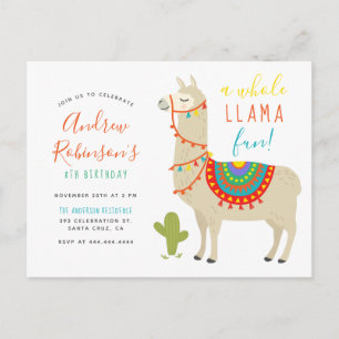 Eine ganze Lama Fun Animal Birthday Party Einladun Einladungspostkarte