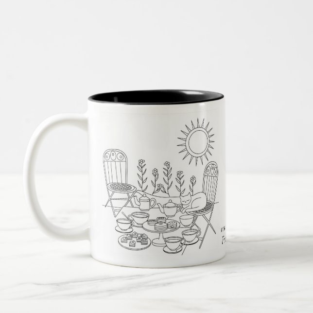 Eine Garten-Teeparty mit schlafender Katze Tasse (Links)