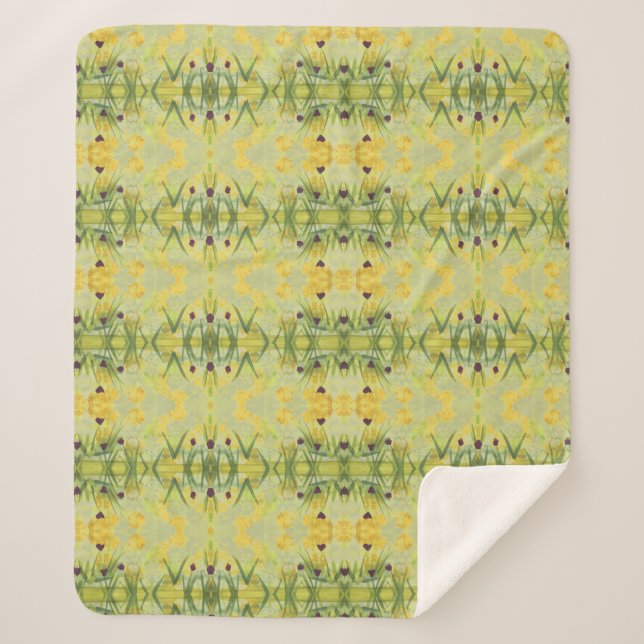 Eine geflochtene Decke mit Grüntönen und Gelben Sherpadecke (Vorderseite)