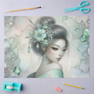 Eine Geisha in der Design-Serie #25 Grün Seidenpapier