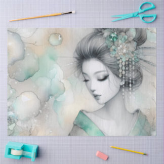 Eine Geisha in Grün Design Serie #27 Seidenpapier