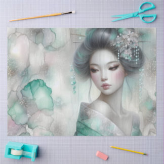 Eine Geisha in grüner Design-Serie #24 Seidenpapier