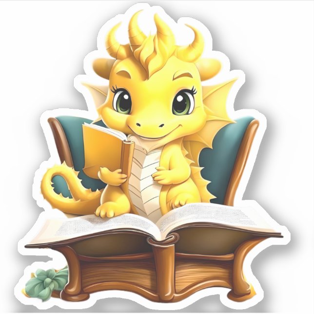 Eine gelbe Drachenlesung Aufkleber (Vorderseite)