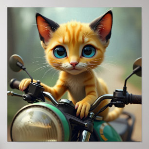Eine gelbe Katze mit schwarzen Ohren und großen bl Poster