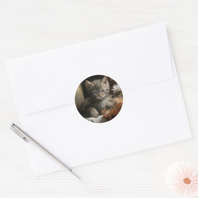 Eine gemütliche Ecke Tabby Kitten Runder Aufkleber (Umschlag)