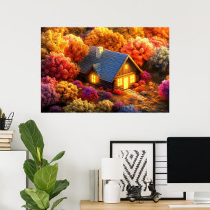 Eine gemütliche Hütte im Herzen eines Waldes Poster