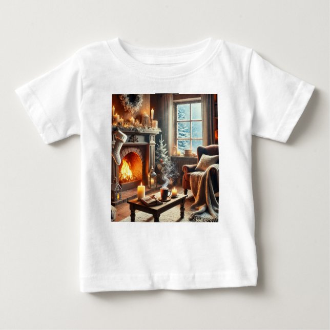 Eine gemütliche Winterlandschaft am Kamin Baby T-shirt (Vorderseite)