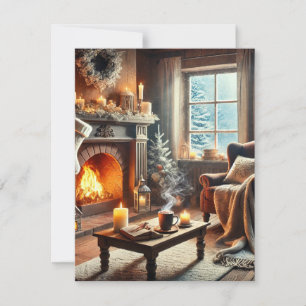 Eine gemütliche Winterlandschaft am Kamin Dankeskarte