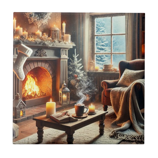 Eine gemütliche Winterlandschaft am Kamin Fliese (Vorderseite)