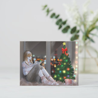 Eine gemütliche Winternacht. Feiertagspostkarte