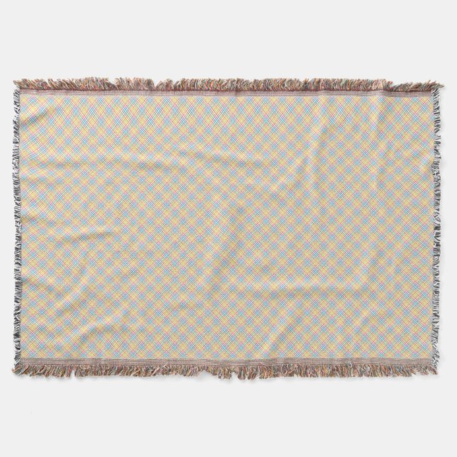 Eine gewebte Decke mit blau-gelbem karierten Muste (Vorderseite)