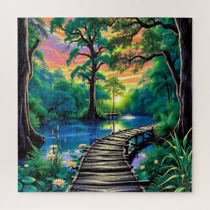 Eine gewundene Holzpromenade Puzzle
