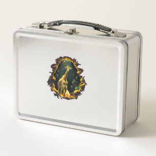 Eine Giraffe in einem mit Shiny C geschmückten Bog Metall Brotdose