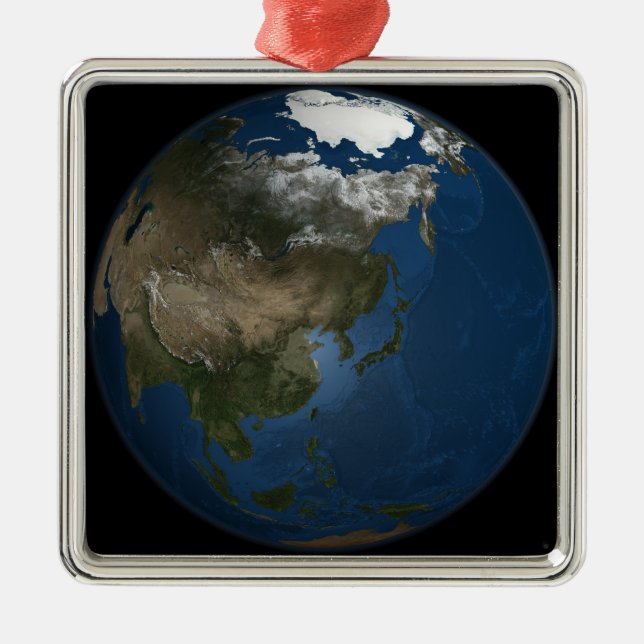 Eine globale Sicht auf Asien mit arktischem Meerei Silbernes Ornament (Vorne)