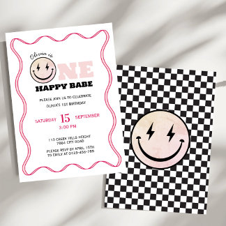 Eine glückliche Babe Retro Girls Geburtstagsparty Einladung