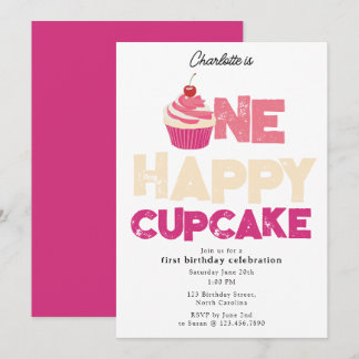Eine glückliche Cupcake-Einladung zum 1. ersten Ge Einladung