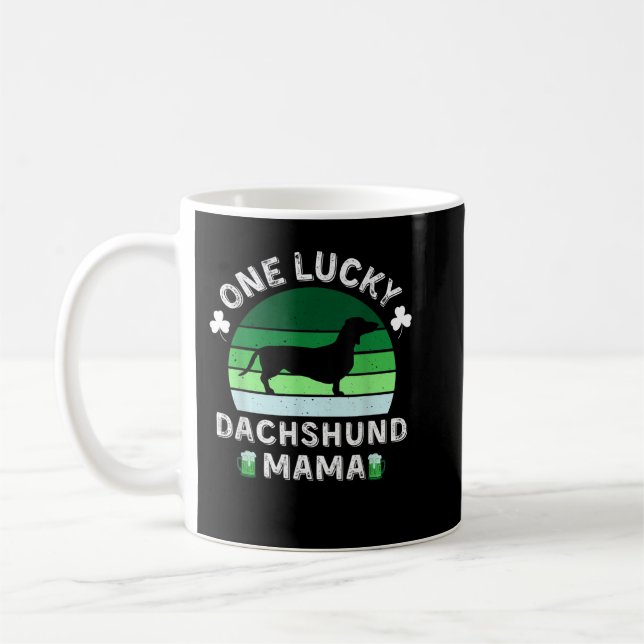 eine glückliche Dackel zum lustigen Ersten Patrick Kaffeetasse (Links)